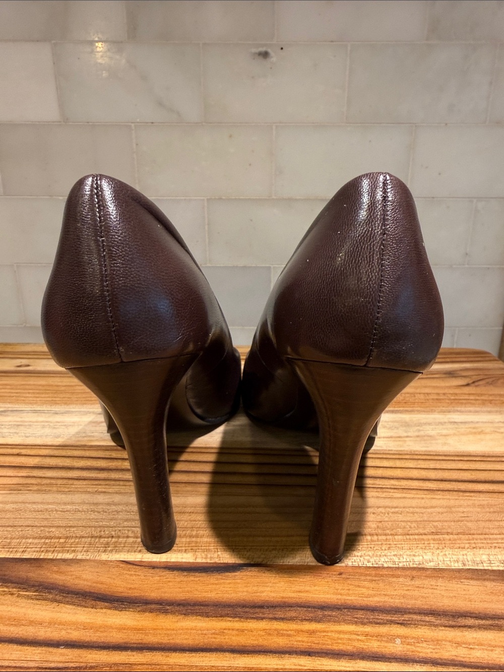 Lauren Ralph Lauren Zamora Chocolate Brown Leather High Heel Pumps SZ 7.5 - Picture 4 of 10